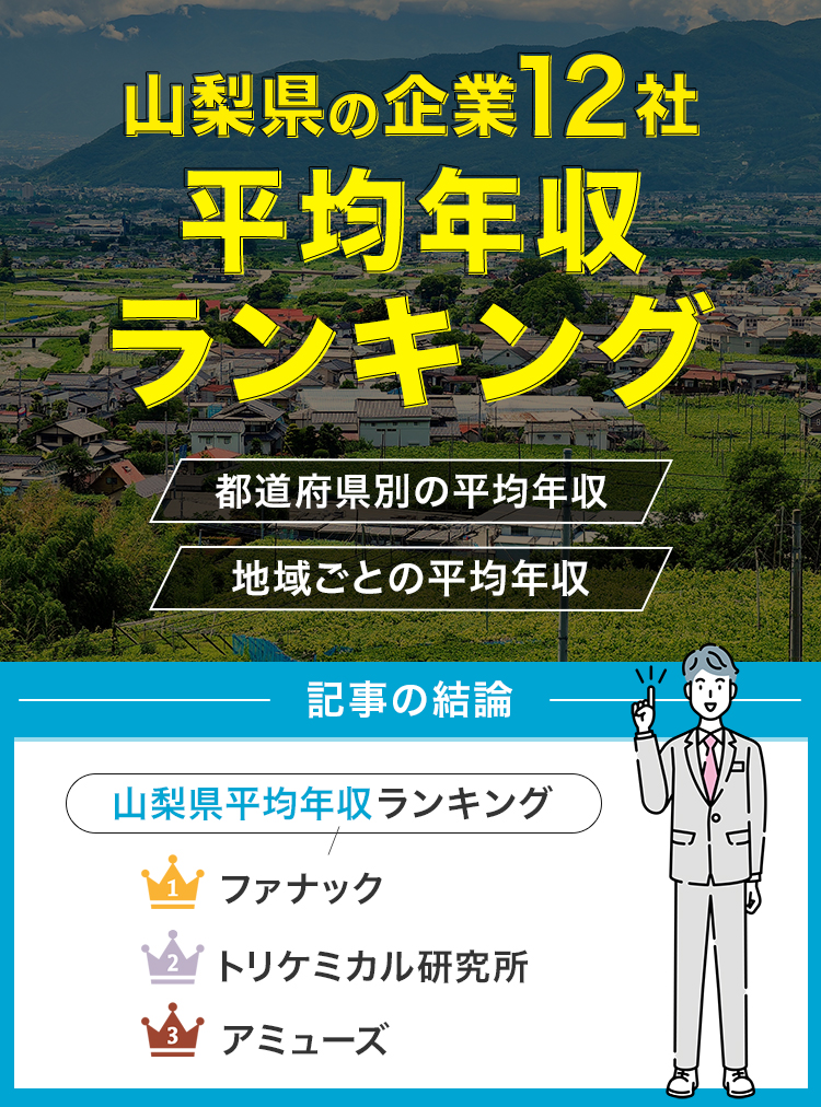 山梨県の企業12社平均年収ランキング