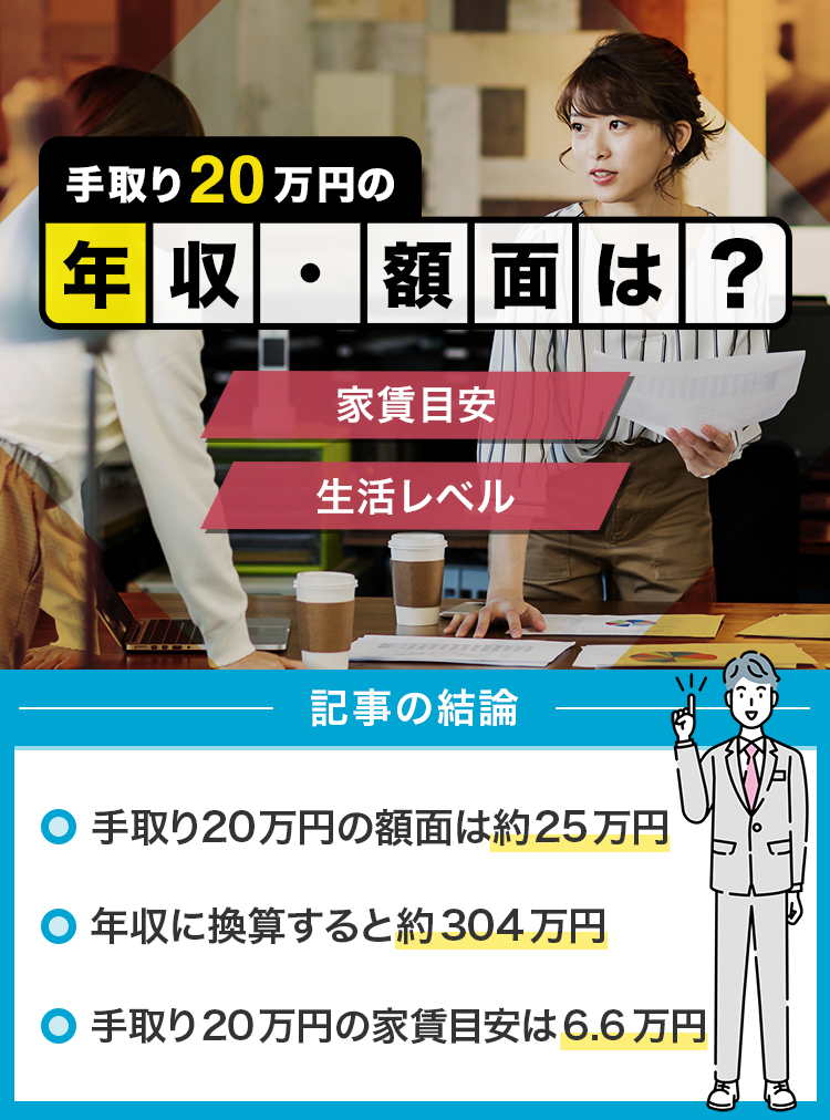 手取り20万円の年収・額面は？