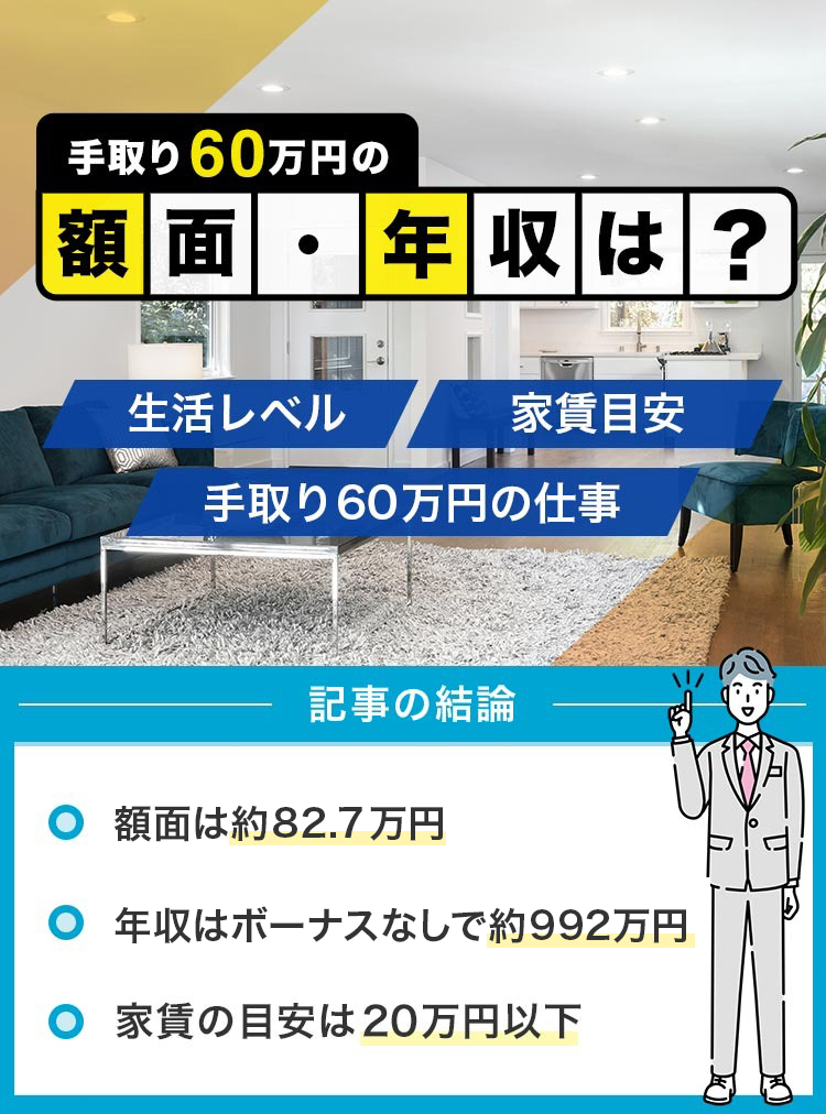 手取り60万の額面・年収は？