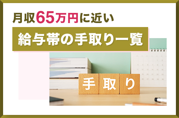 月収65万円に近い給与帯の手取り一覧