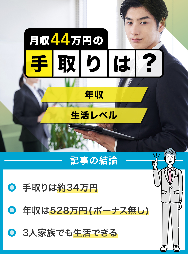 月収44万円の手取りは？