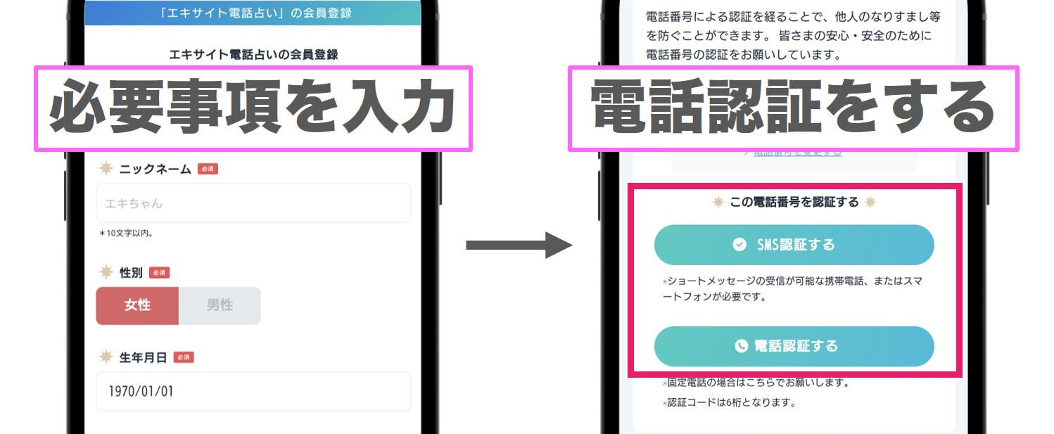 エキサイト電話占い 必要事項を入力して会員登録をする