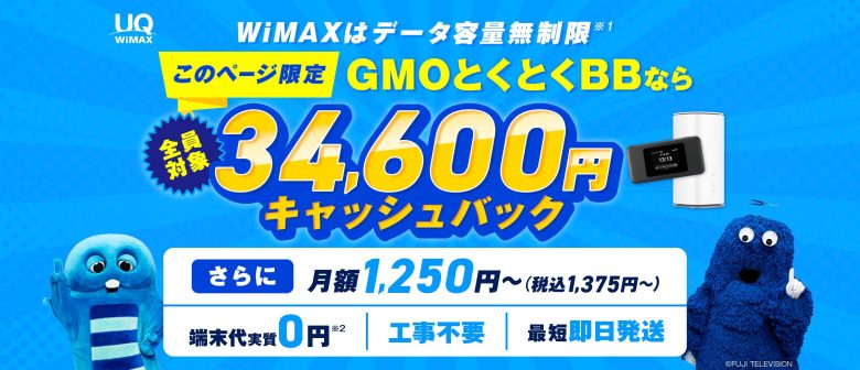 GMO WiMAX 高額キャッシュバック