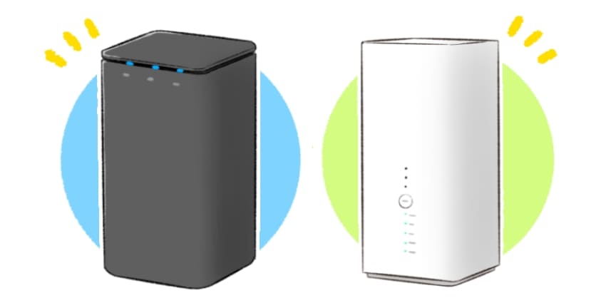 home5GのルーターHR01とソフトバンクエアーのairターミナル4 nextのイラスト