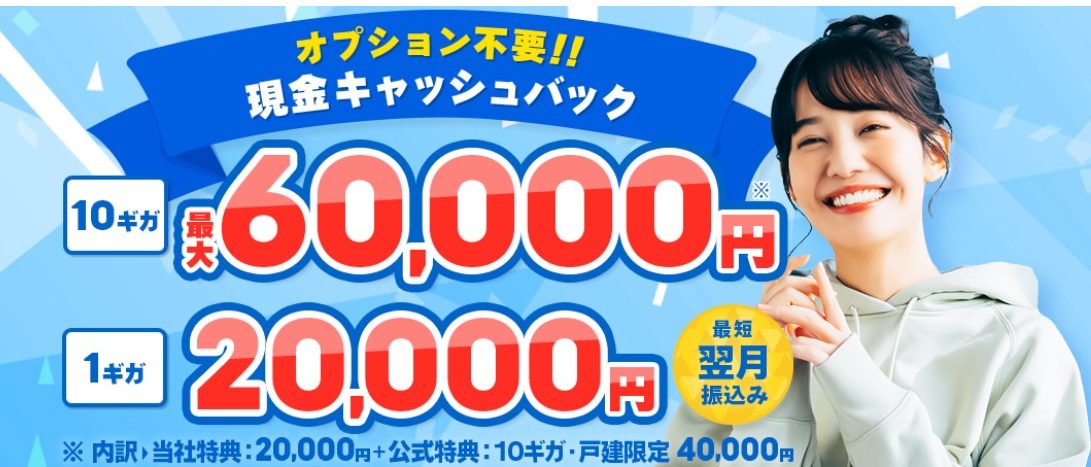 最大60,000円キャッシュバックの画像