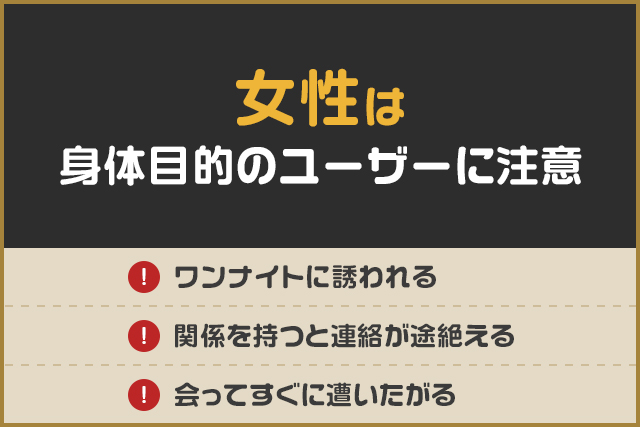 女性は身体目的のユーザーに注意