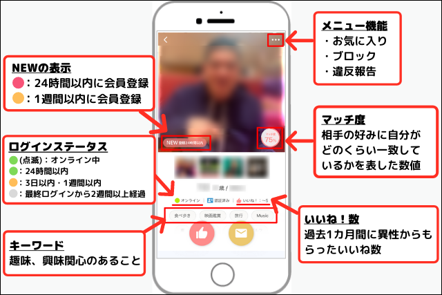 omiai 使い方 相手のプロフィール画面(2)