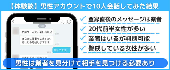 男性アカウントで10人と会話してみた結果