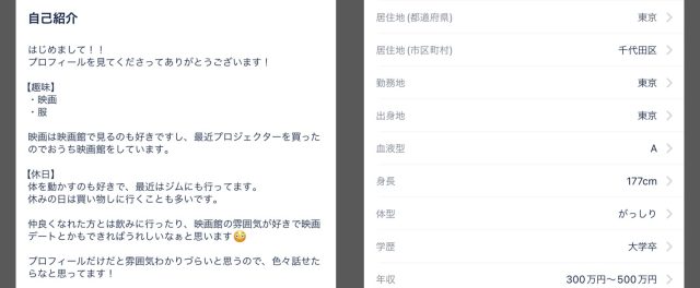 タップルで作り込んだプロフィールの例