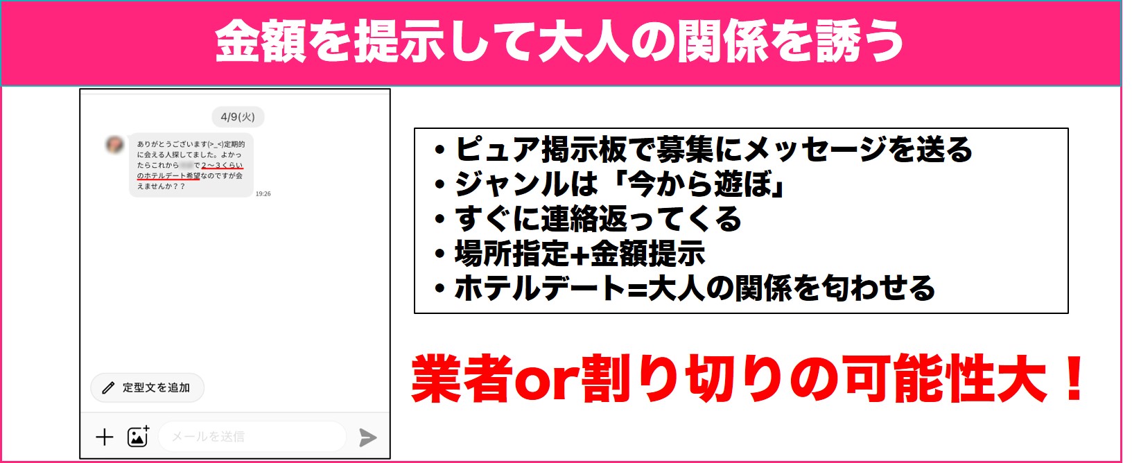 金額を提示して大人の関係に誘う