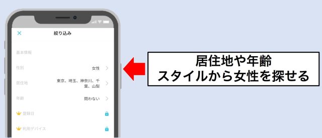プロフィールの絞り込み機能
