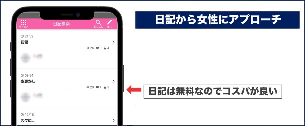 ワクワクメール 女性の日記にコメントする