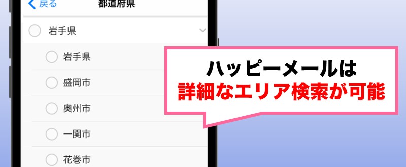 ハッピーメールのエリア検索「岩手県」