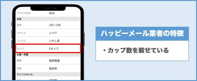 ハッピーメール業者の特徴③カップ数を記載