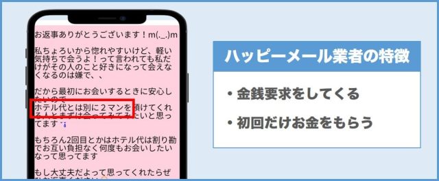 ハッピーメール業者の特徴⑦金銭要求
