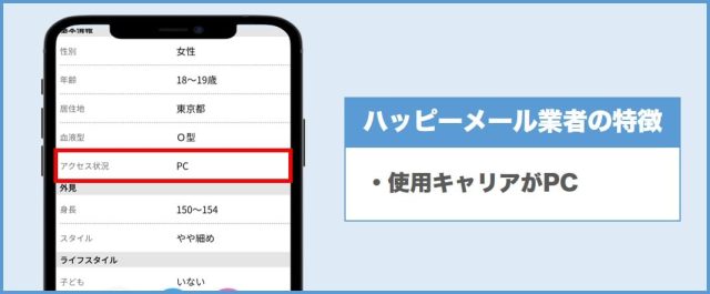 ハッピーメール業者の特徴⑤使用キャリアがPC