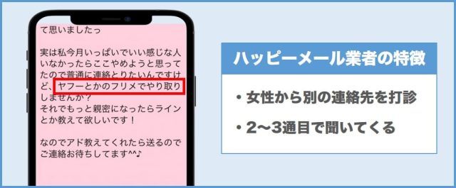 ハッピーメール業者の特徴⑧女性から別の連絡先打診