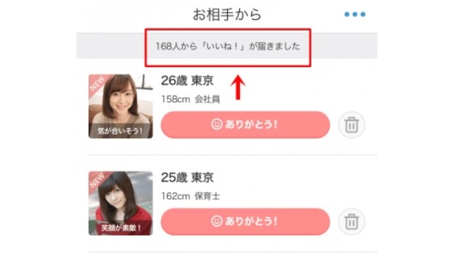 現在の自分のいいね数の表示場所【Omiai】