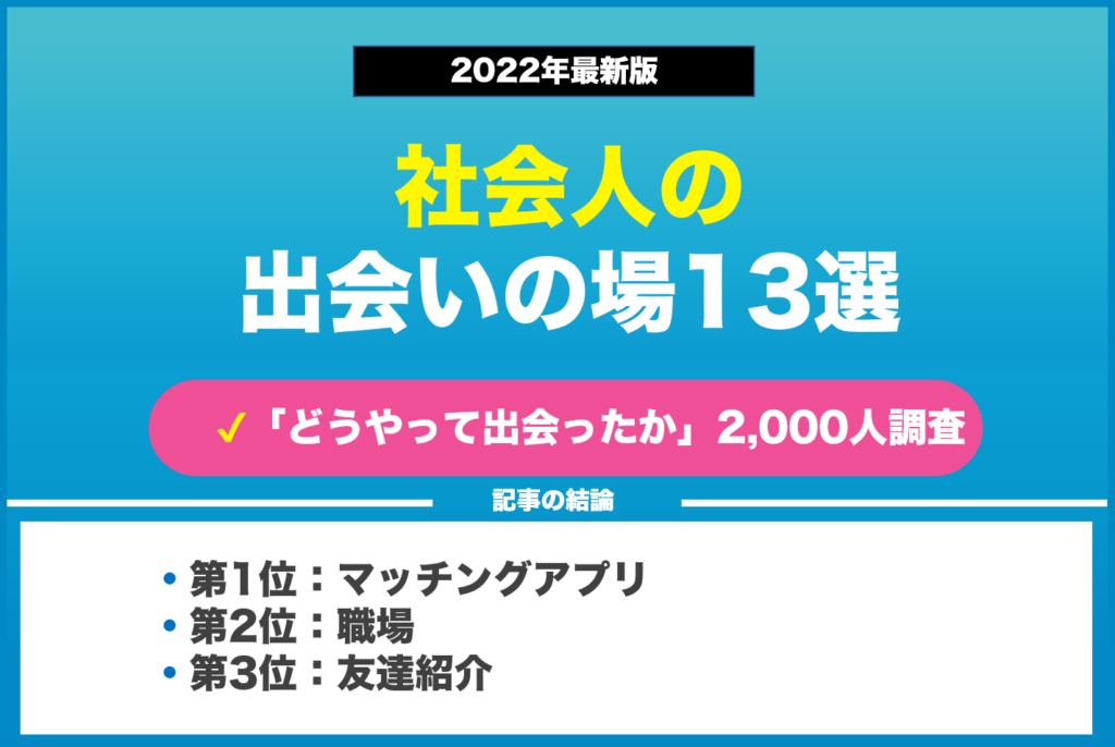 社会人向け出会いの場ランキング13選！カップル2,000人調査と恋人を作るコツも解説