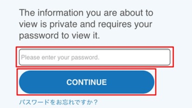 3.パスワードを入力して「continue」をタップ