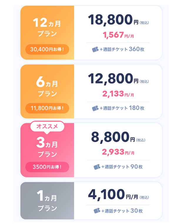 コエリーの料金一覧