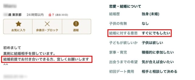 結婚への意欲がプロフィール文から伝わる画像