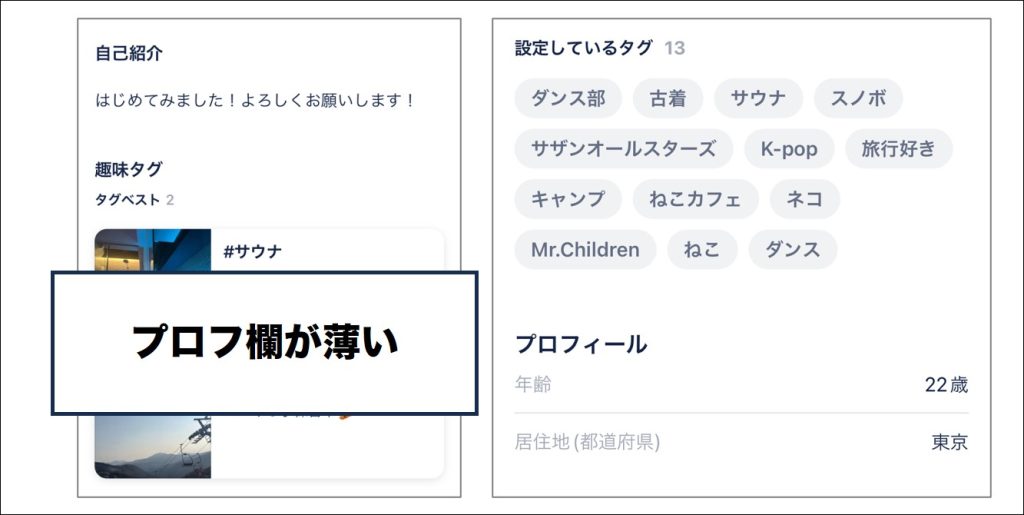 タップル プロフ欄が薄い