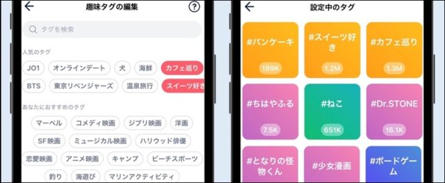 趣味タグ登録画面