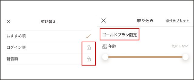 ゴージャス 検索機能が有料プラン限定