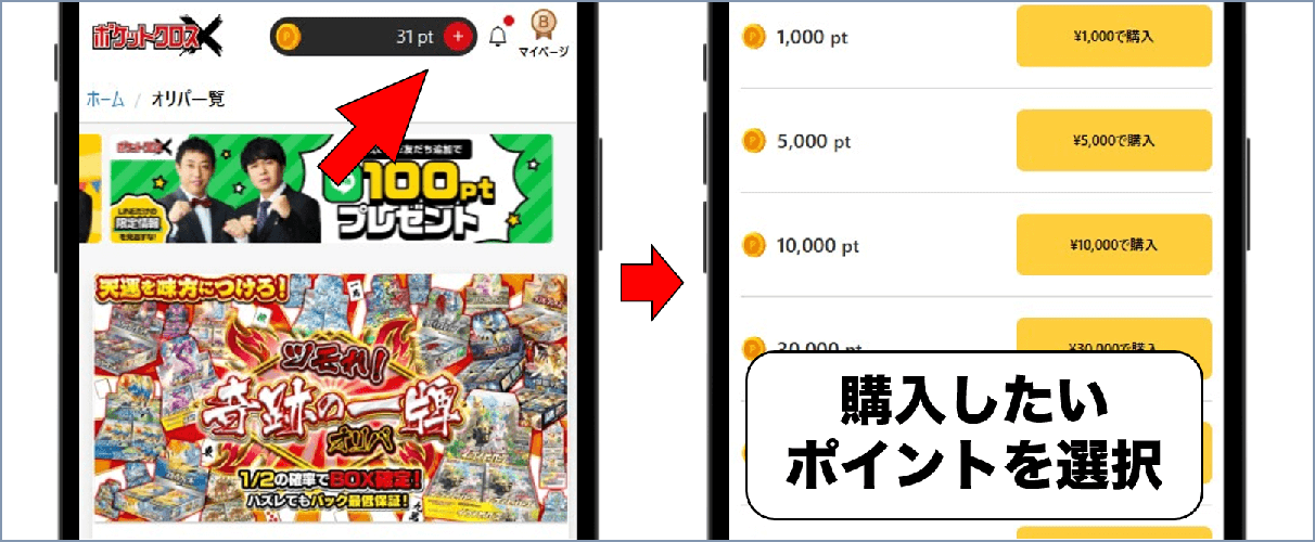 ポケットクロス ポイント購入の流れ