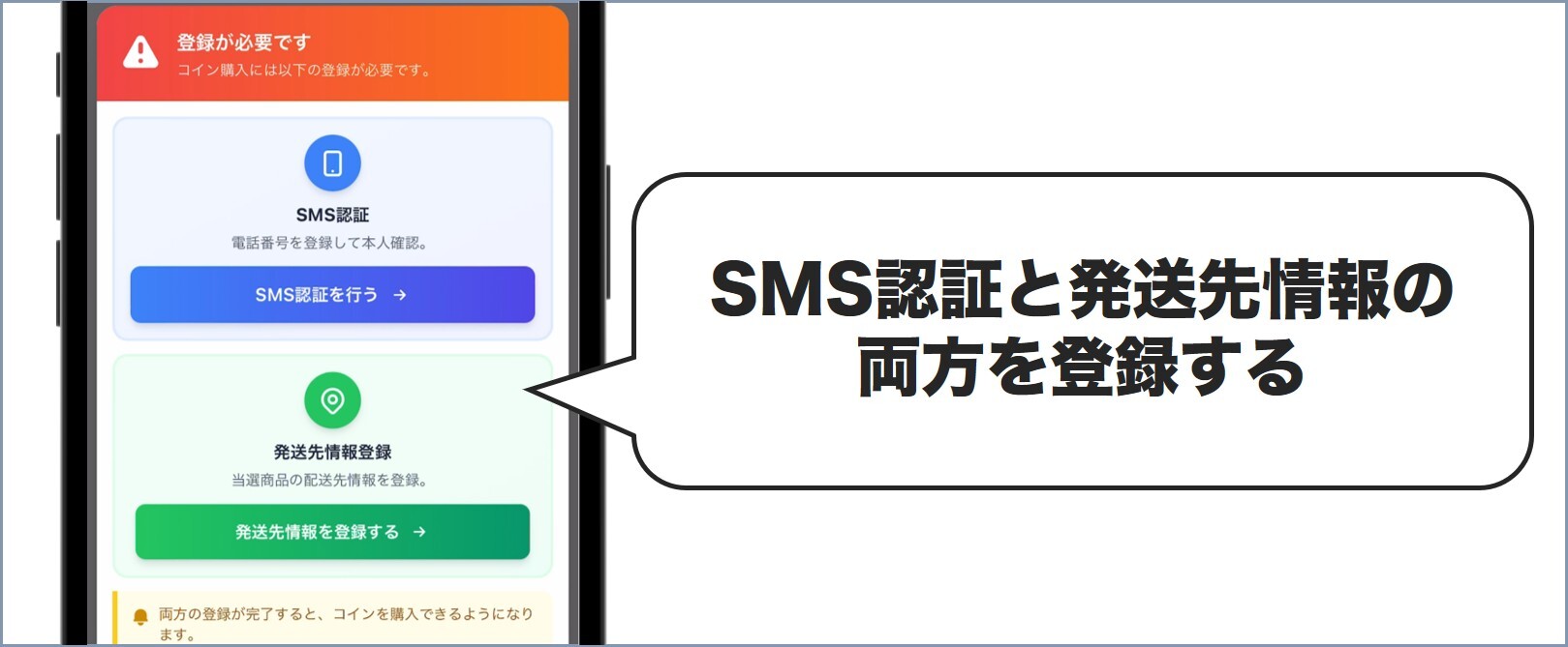 SMS認証と発送先情報を登録