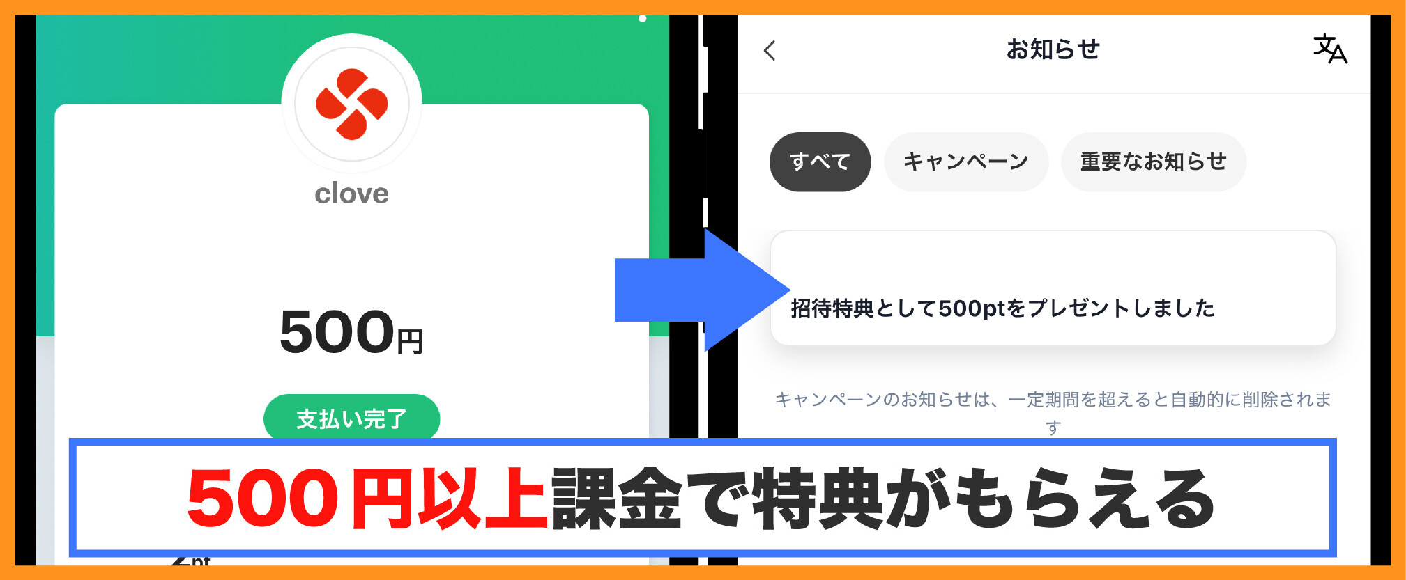 クローブオリパの招待コード反映方法③特典が反映される