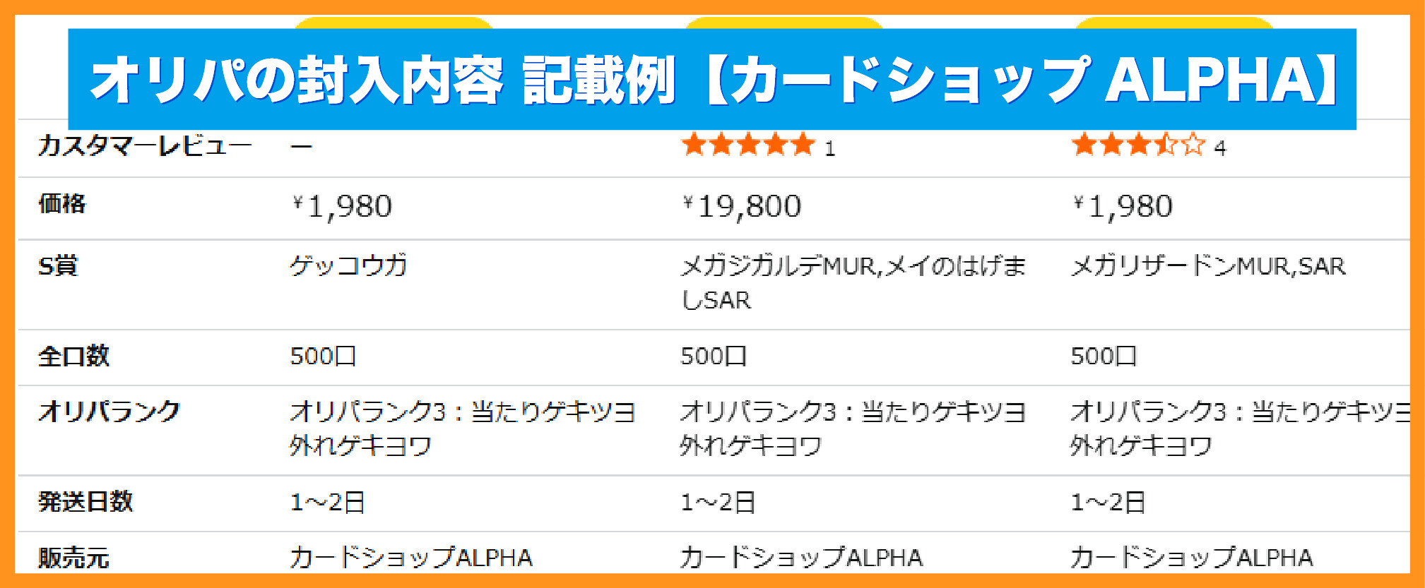 Amazonオリパ_封入内容の例